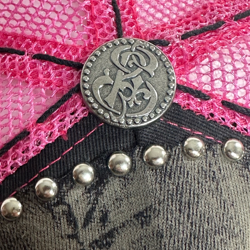 Women’s Stephanie Headwear snap back ball cap pink W/ cross & rhinestones - Picture 12 of 13